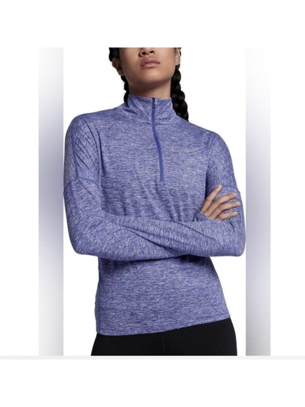 Nike Dri-FIT 1/4 Zip Mock Neck Running Pullover shirt Blue  purple Heathered L